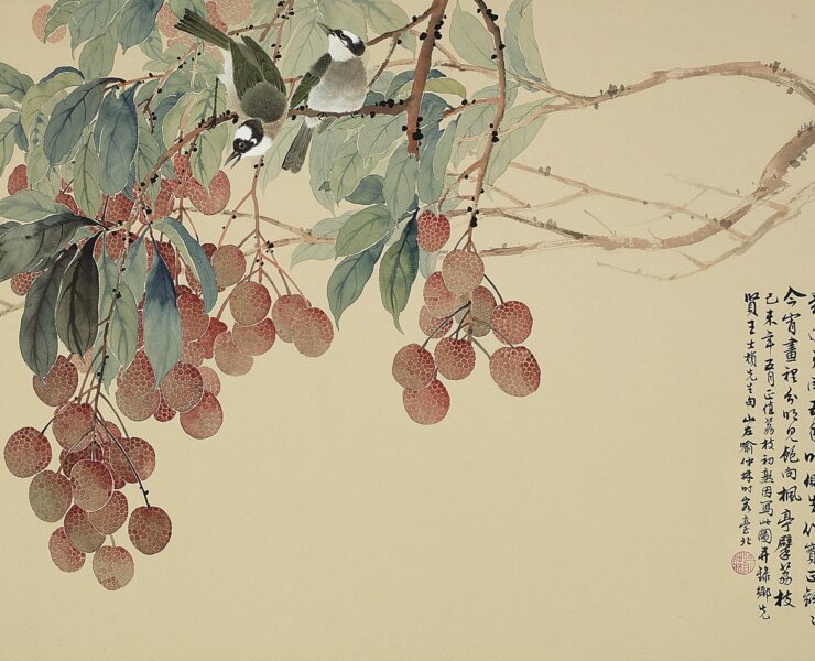 香港羅芙奧喻仲林1979年作〈荔枝雙鳥〉，49.5×63公分，成交價72萬港元。