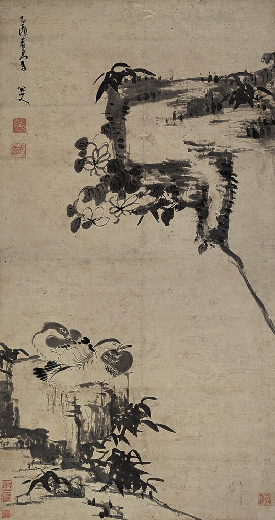 八大山人〈古木雙禽〉，140.3×60.8公分，2010年中國嘉德秋拍，成交價人民幣5040萬元。