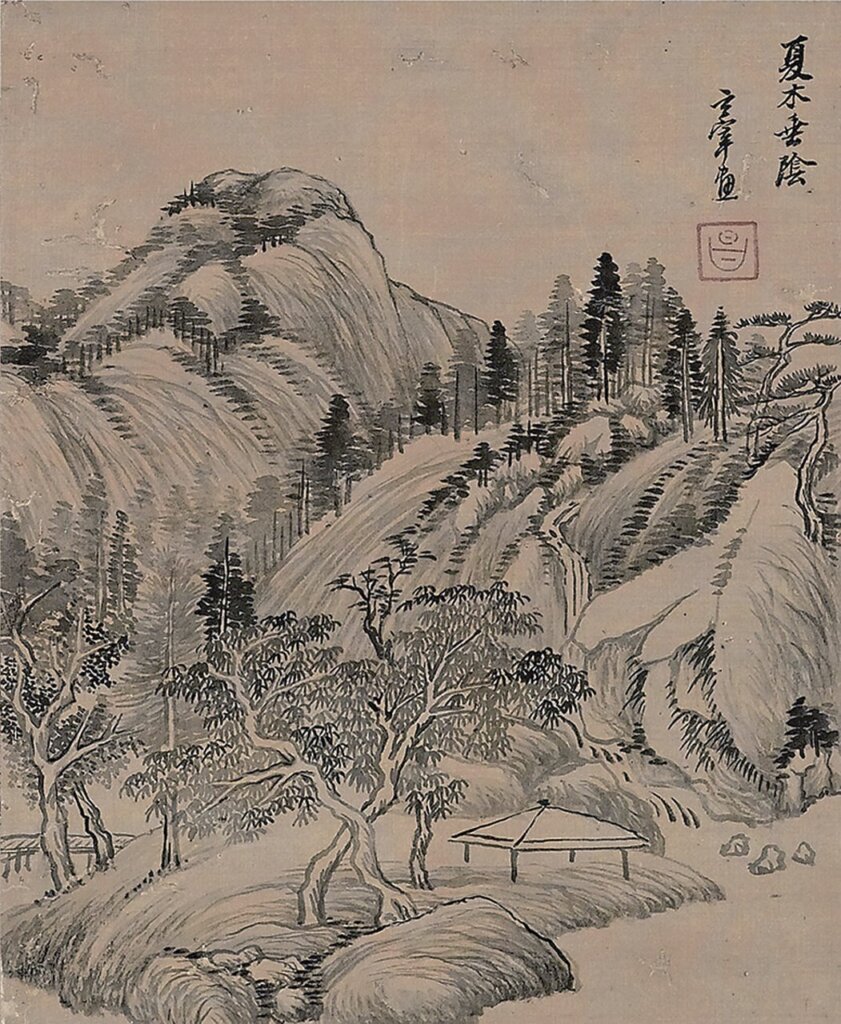 （傳）董其昌〈夏木垂陰〉冊頁，藏地不詳。