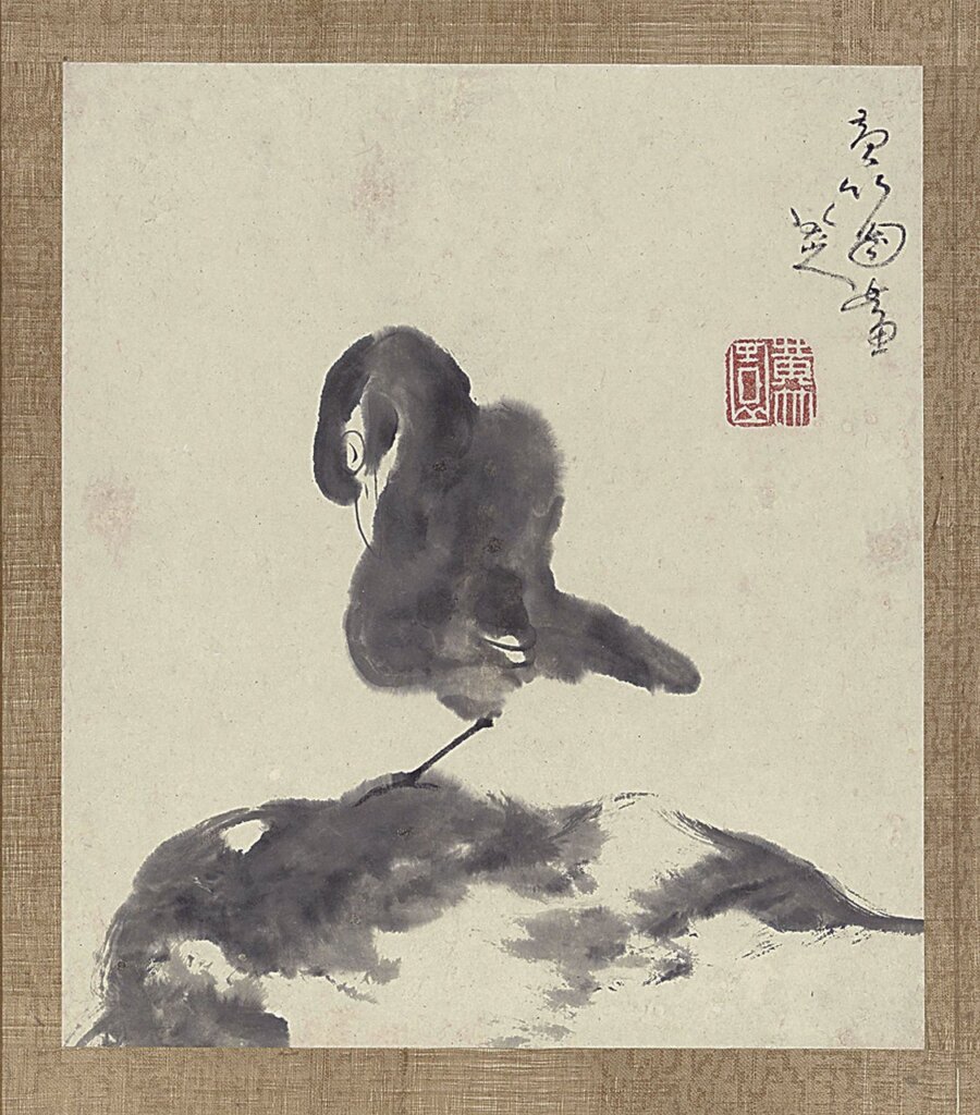 〈叭叭鳥〉，出自八大山人〈安晚冊〉。