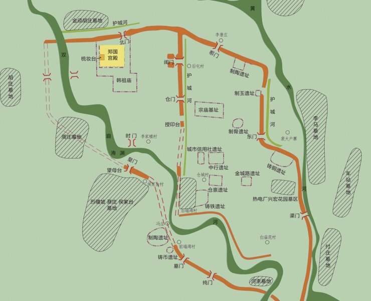 鄭韓故城遺址地圖。