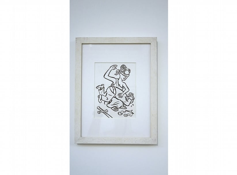 克里斯多夫.尼曼的創作風格明快,且大多帶有諷刺意味。《Justice》.indian on paper.13.4×9.9 cm。