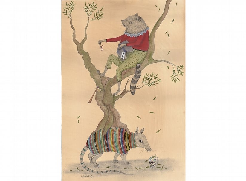 艾蜜莉.卡魯.伍達《The Travelling Mexican》.watercolour and ink on paper.41.9×59.5 cm.2013。(藍騎士藝術空間提供)