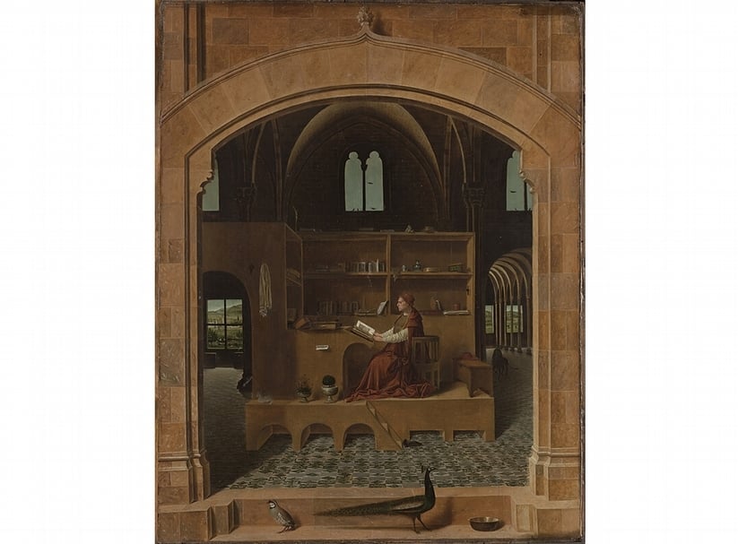 Antonello da Messina《書房中的聖傑洛姆》（Saint Jerome in his Study）． 約1475。© The National Gallery, London