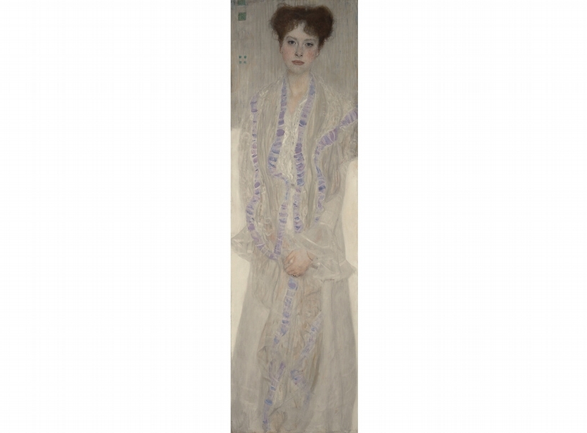 《Portrait of Gertrud Loew 》（Bildnis Gertrud Loew-Gertha Felsöványi ）．油彩、畫布．149.5cm×45 cm．1902。6月24日於倫敦蘇富比夜拍創下克林姆的肖像畫拍賣紀錄第二高價。（蘇富比提供）