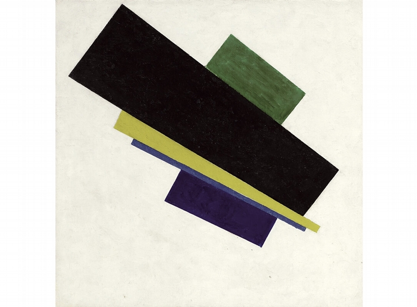 馬列維奇《Suprematism, 18th Construction》．1915。以2142萬9千英鎊賣給起標買家。（蘇富比提供）