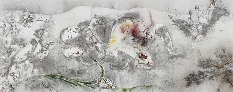 蔡國強｜人生四季：冬 火藥、帆布 259x648cm 2015
