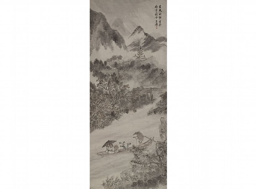 清代周顥〈風雨歸舟圖〉，上海博物館藏。