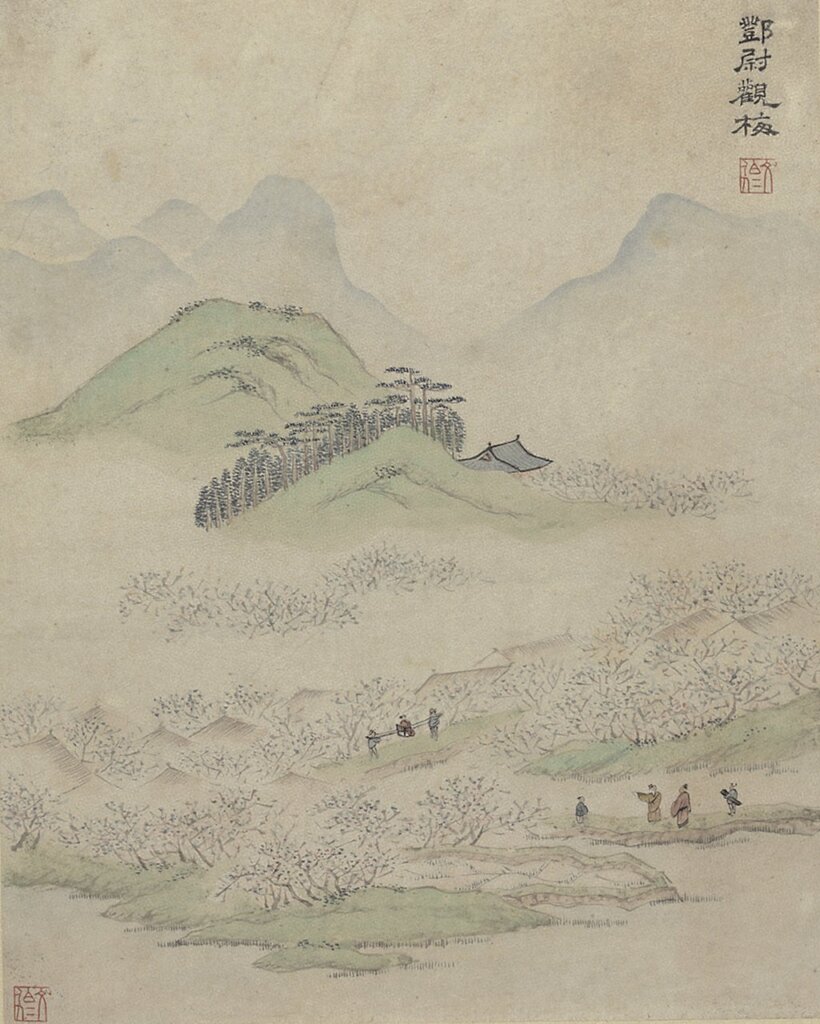 明文伯仁〈姑蘇十景〉之〈鄧蔚觀梅〉，國立故宮博物院藏。