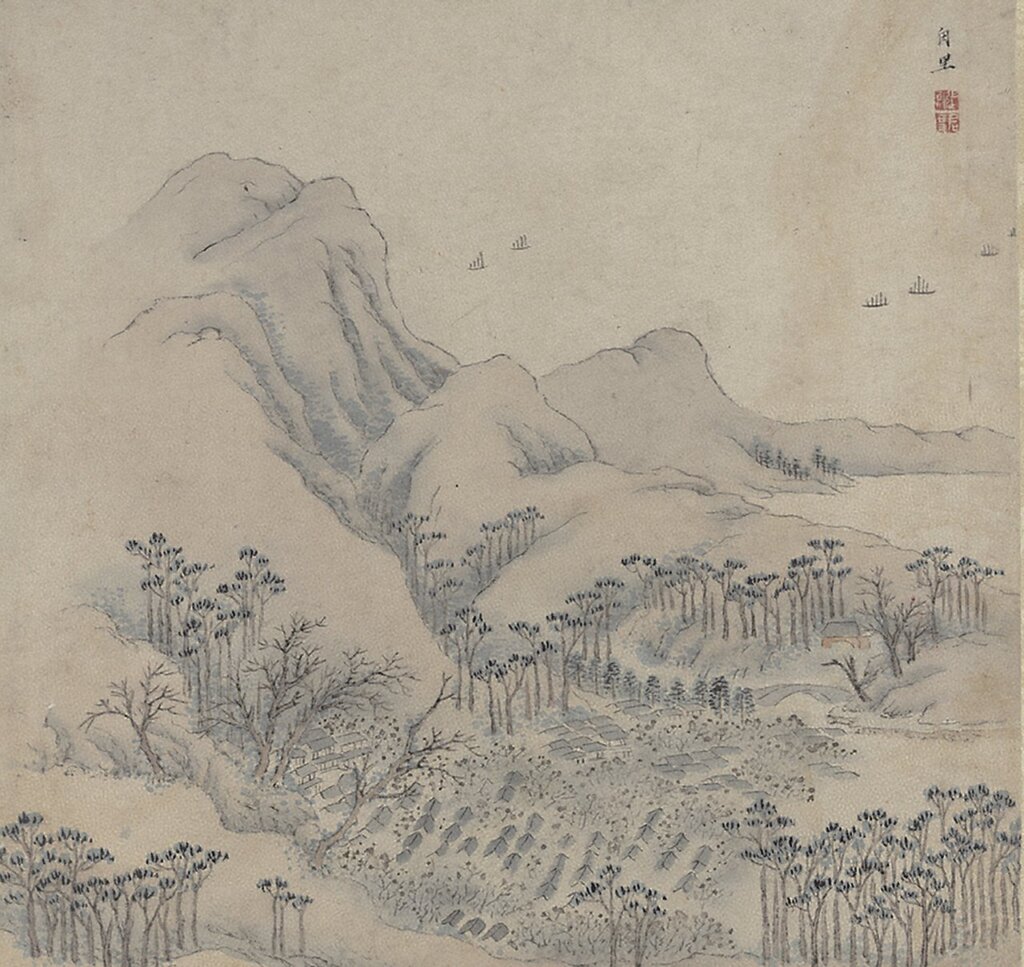 明張宏〈包山十景〉之〈甪里〉，國立故宮博物院藏。
