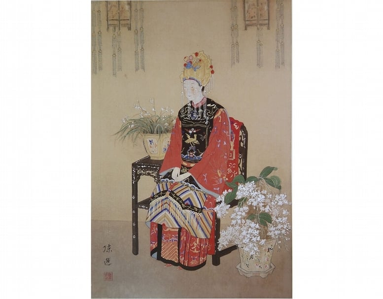 留存時代風華之美:陳進「畫粧摩登」特展《芝蘭之香》入選第六回台展,惜原作已散佚,現存作品僅為小件草圖仍相當精緻,膠彩、絹.41×29cm.1932。(國立歷史博物館提供)