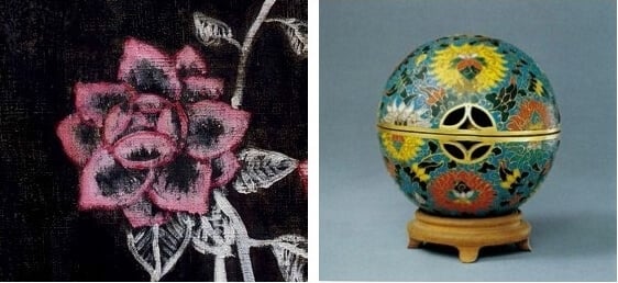 左圖：Lot 133局部detail ；右圖：掐絲琺瑯纏枝蓮紋球形香薰，臺灣臺北國立故宮博物館藏 圖/保利香港