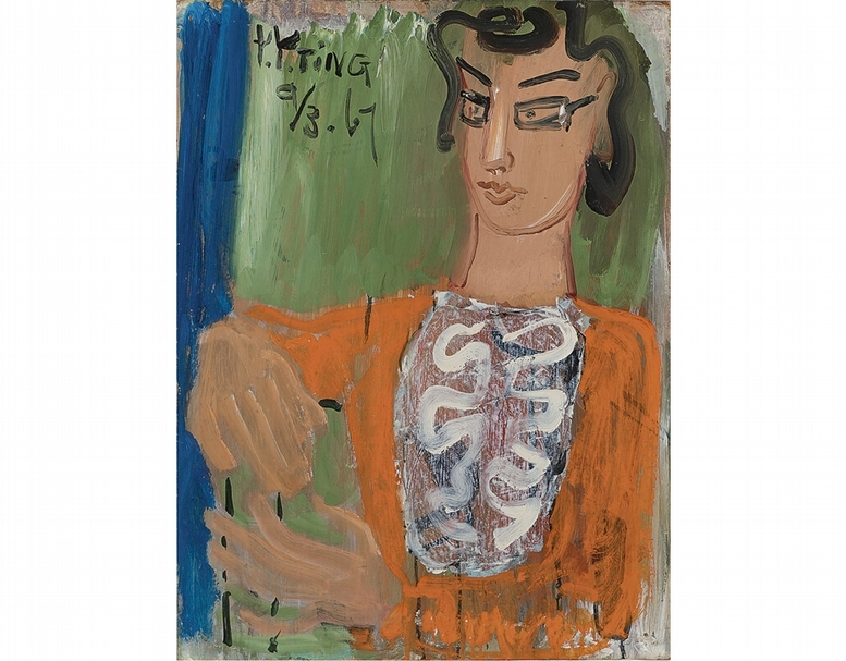 丁衍庸《女畫家；仕女》（雙面畫）．油畫纖維板．60.8×45.8 cm。估價230萬至320萬港元。圖｜香港蘇富比