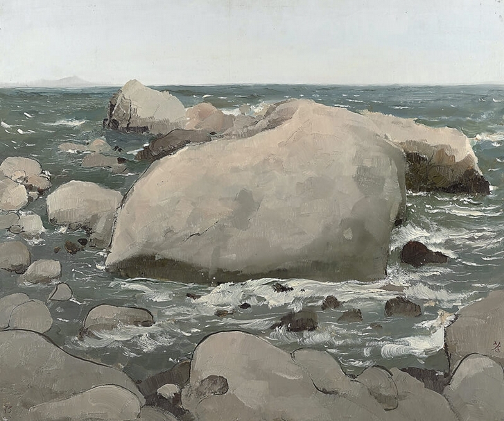 吳冠中《嶗山海邊（一）》．油彩木板．72.5×85.5 cm．1975。估價1500萬至2500萬元。圖｜香港蘇富比