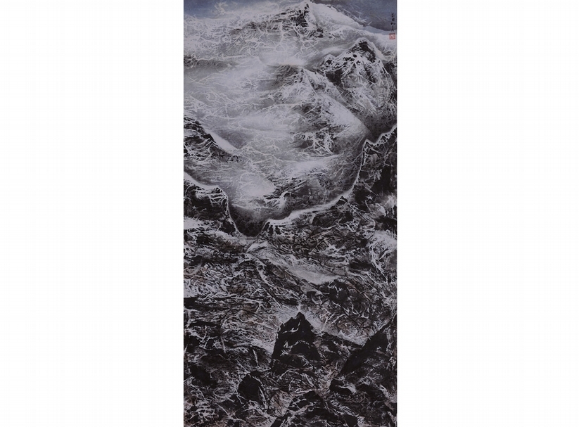 劉國松《阿瑪達布朗峰》．紙本設色．183×90.5cm．2008。