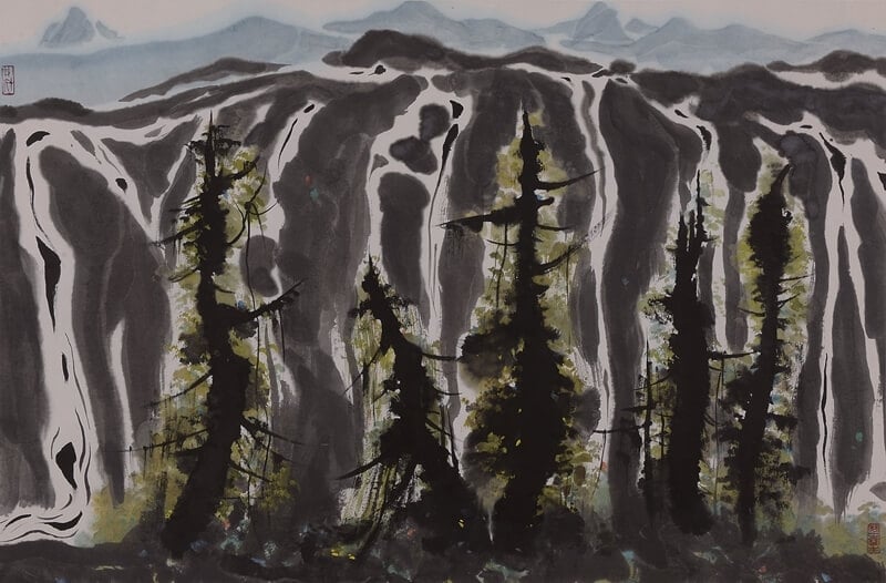 吳冠中《飛白》．紙本設色．64×97cm．1985。