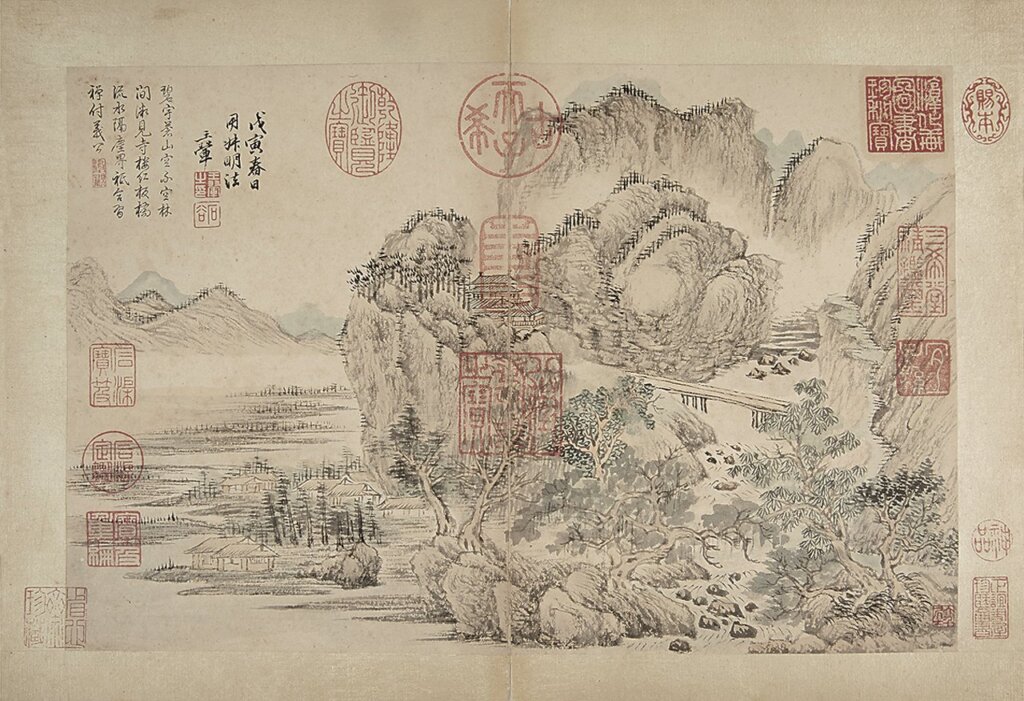 清〈乾隆御題王翬山水冊〉，圖為其中一開。