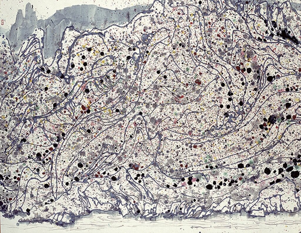 吳冠中約1980年代作〈巫峽魂〉，水墨設色紙本，145×298公分，台北國立歷史博物館。