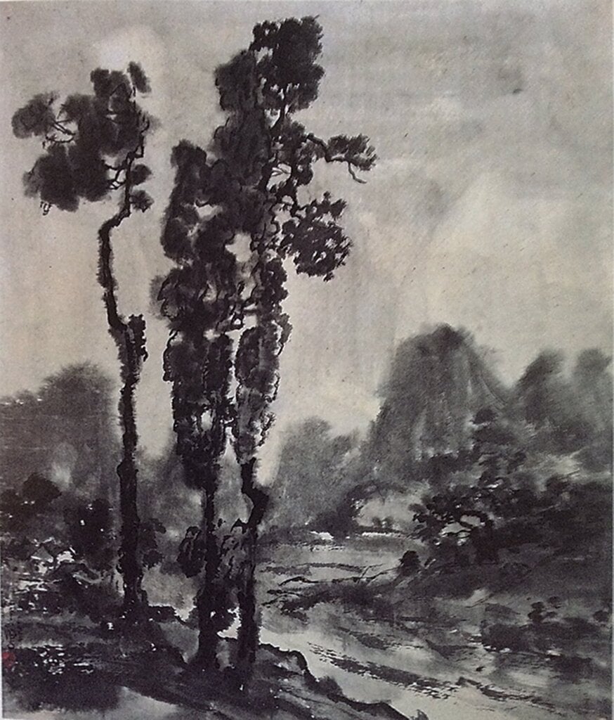 徐悲鴻1942年作〈月上〉，水墨紙本，57×48公分，北京徐悲鴻紀念館。