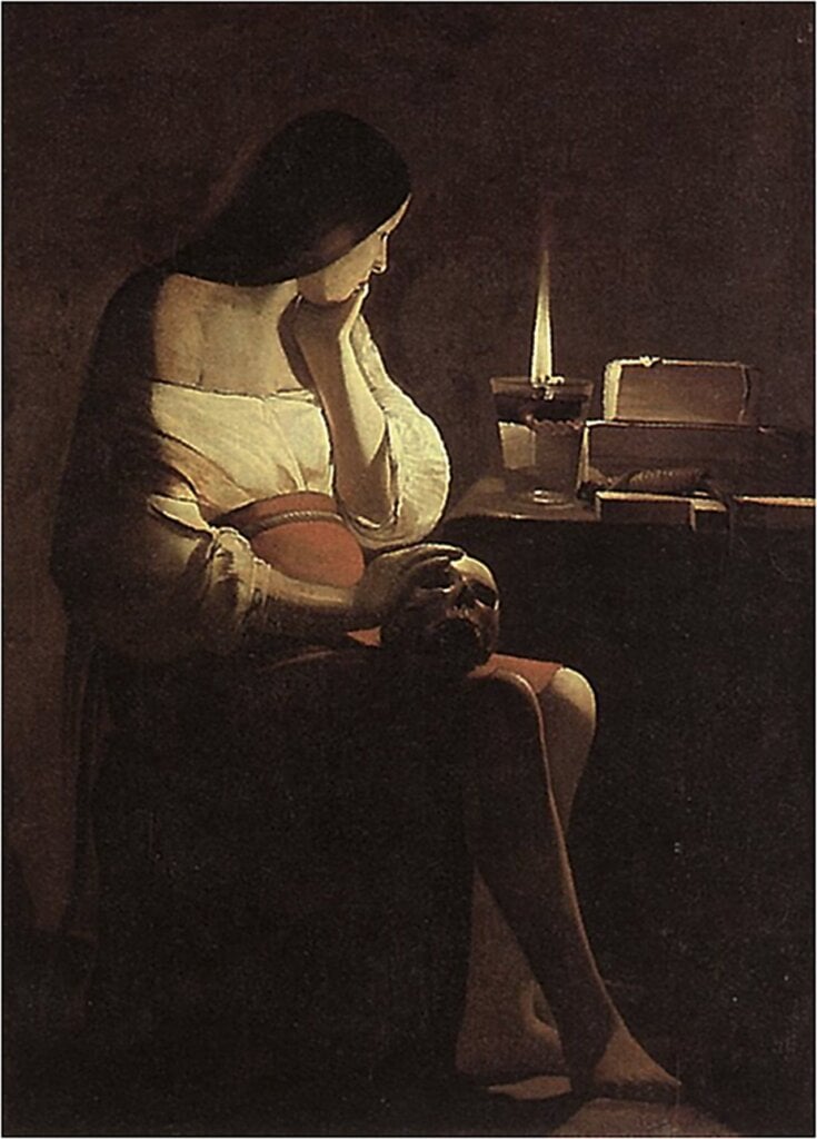 Georges de La Tour1640年作〈懺悔的瑪德琳〉，128×94公分，油彩畫布，巴黎羅浮宮美術館。