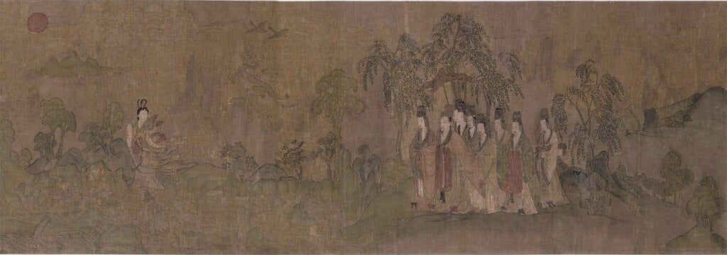 晉（傳）顧愷之〈洛神圖卷〉，絹本設色，縱27.1公分、橫572.8公分，北京故宮博物院藏。圖為局部。