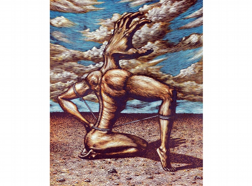 Muhlis Lugis│Keterbatasan Woodcut and hand painted 120x100cm 2013