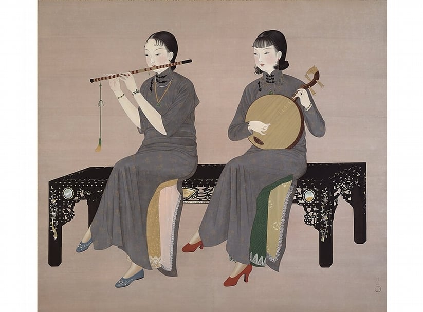 陳進1934年作〈合奏〉,膠彩絹本,177×200公分,同年第十五屆帝展入選。