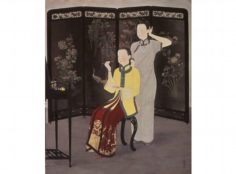 陳進1936年作〈化粧〉,膠彩絹本,212×182公分,同年春季帝展入選。
