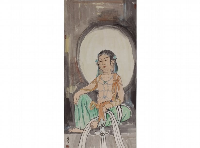 關良《大足佛像》.紙本彩墨.135.5×66 cm。圖/中國嘉德