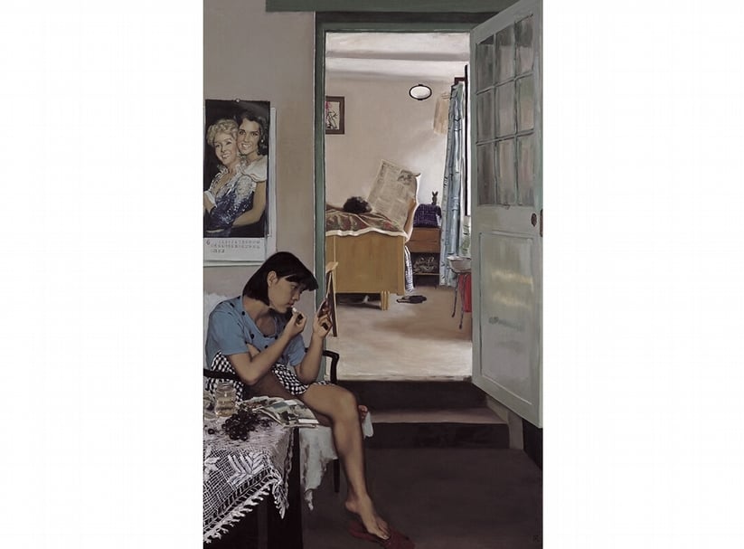 趙半狄《塗口紅的女孩》.布面油畫.170×109 cm.90年代初。圖/中國嘉德