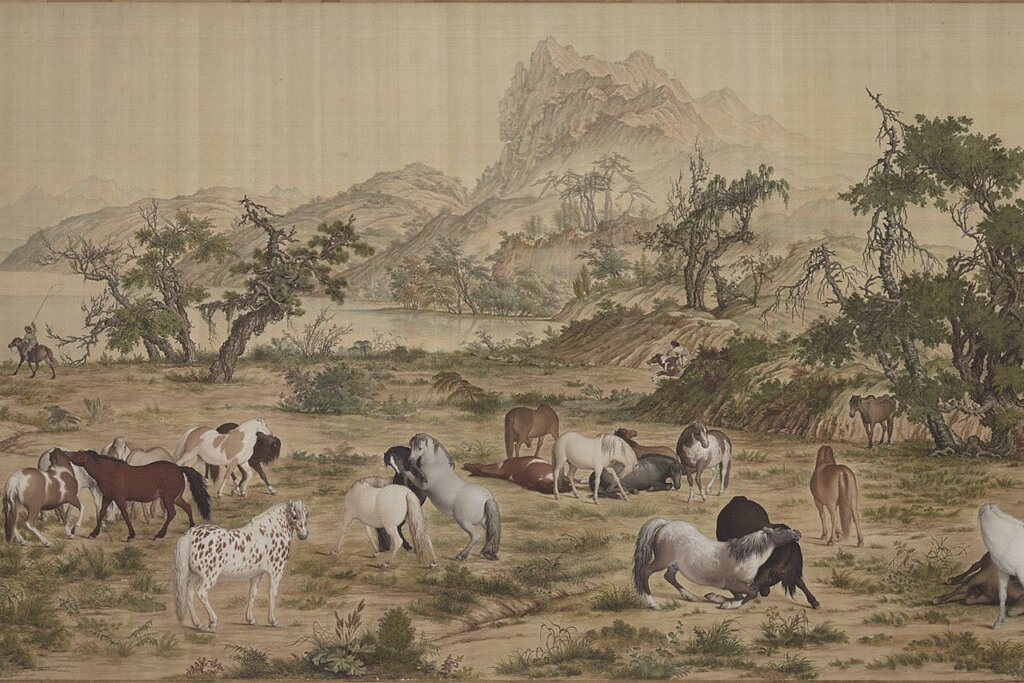清郎世寧〈百駿圖〉卷，局部，國立故宮博物院藏。