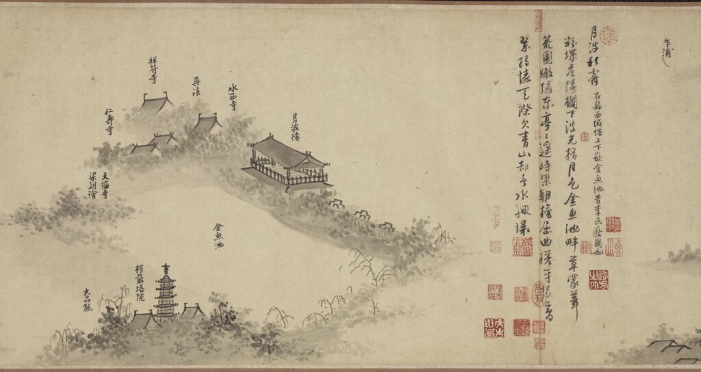 元吳鎮〈嘉禾八景〉，國立故宮博物院藏。圖為局部。