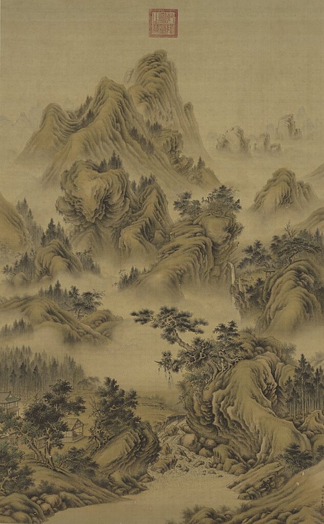 清郎世寧〈畫山水〉軸，國立故宮博物院藏。
