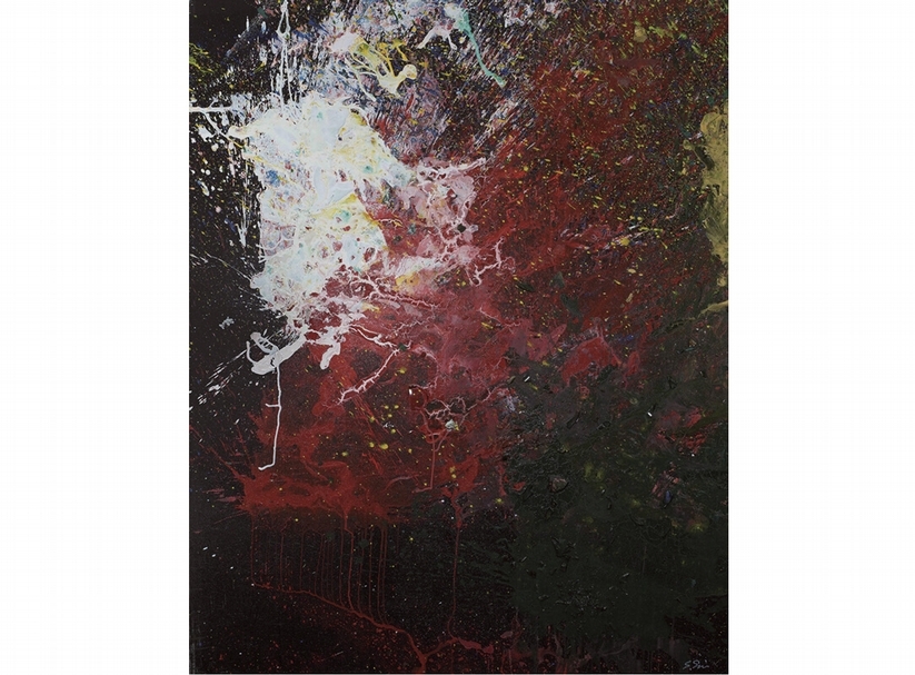 嶋本昭三《無題》.壓克力、玻璃碎片、畫布(撞擊玻璃瓶).200.6×159.2 cm.2010。