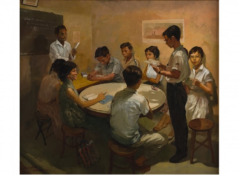 蔡名智Chua Mia Tee│國語課National Language Class Oil on canvas 112x153cm 1959 Gift of the Equator Art Society Collection of National Gallery Singapore Image courtesy of National Heritage Board