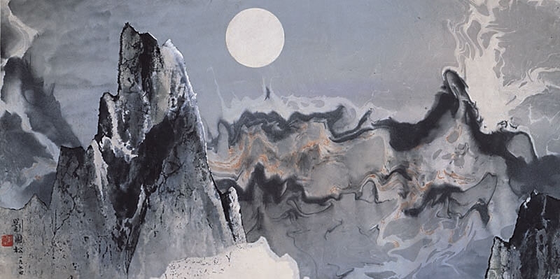 劉國松《錢塘潮》．絲網版畫． 51×104 cm．2015。（高士畫廊提供）