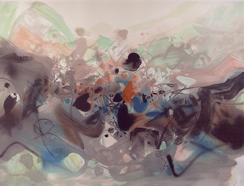 朱德群《瞻仰》．油彩畫布．78×118 cm．2005。（洛德藝術畫廊提供）