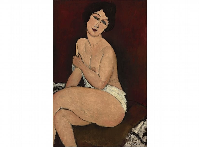 莫迪里亞尼《沙發上的裸女》．油彩、畫布．100×65 cm．1917。