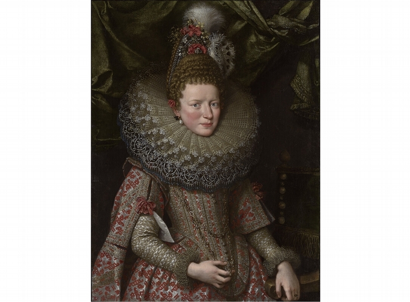 小弗蘭斯．普布斯（Frans Pourbus the Younger，1569，安特衛普－1622，巴黎） 《洛林公爵夫人馬格麗塔．貢紮加（1591－1632）》．布面油畫．102×78 cm．1606。 © The Weiss Gallery, London