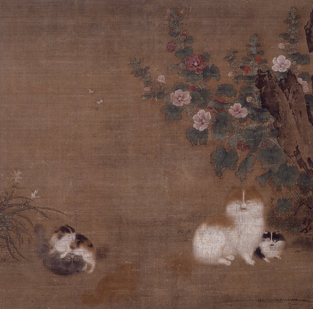 傳毛益〈蜀葵遊貓圖〉，日本大和文華館藏。