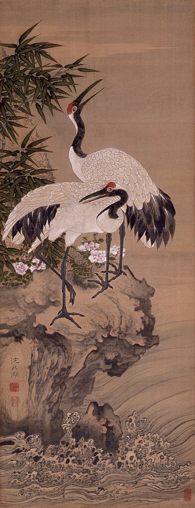 大友月湖〈雙鶴圖〉，日本神戶市立博物館藏。