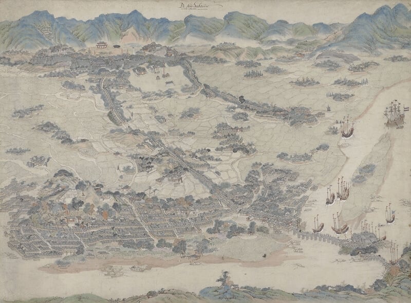 中國製約1670年〈福州圖〉，縱100公分、橫136公分，阿姆斯特丹國家博物館藏。