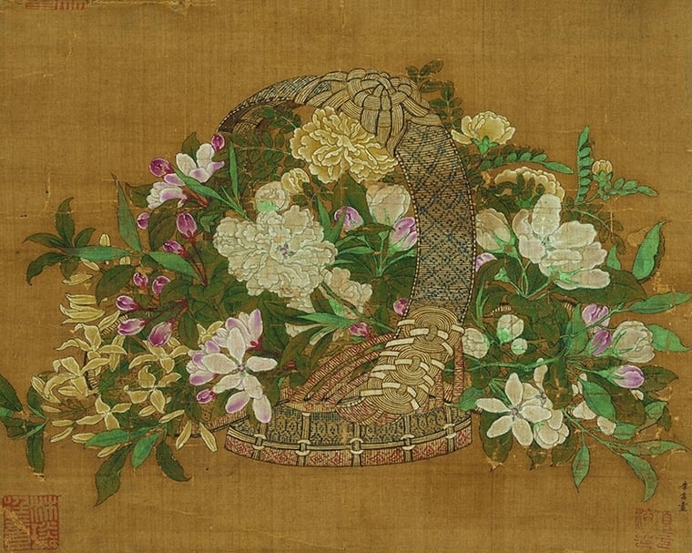 南宋李嵩〈花籃圖〉以1932萬港元成交。圖╱東京中央拍賣。