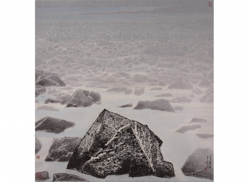 李義弘，〈潮間晨霧〉，94×93公分，2008。