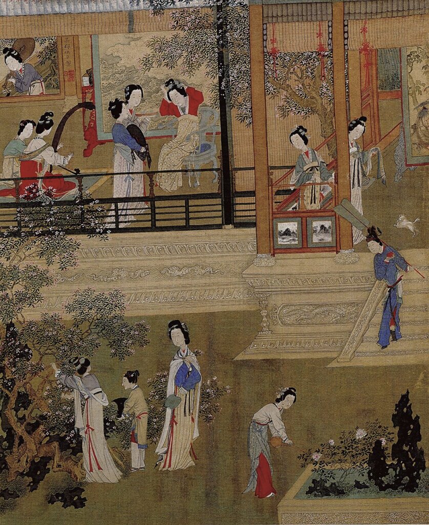 仇英〈貴妃曉妝圖〉,出自〈人物故事圖冊〉,北京故宮藏。