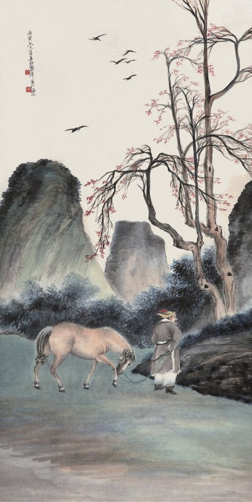 朱屺瞻〈江上運輸忙〉，設色紙本鏡片，112×70公分。