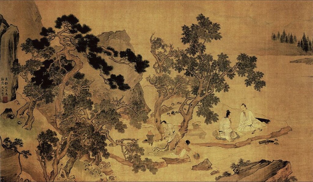 仇英〈溪隱圖(煮茶論畫圖)〉,吉林省博物院藏。