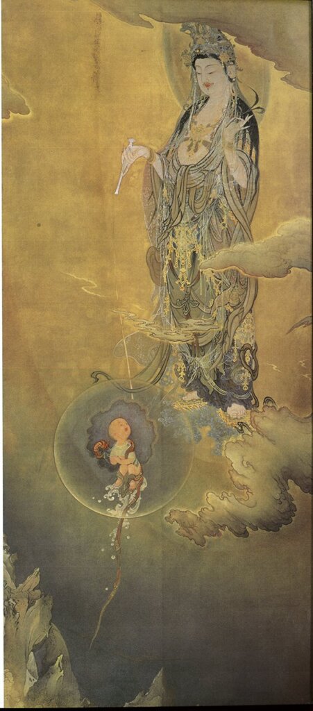 狩野芳崖1888年作〈悲母觀音〉，195.8×86.1公分。