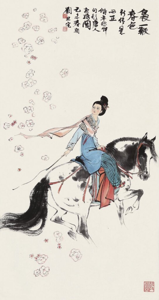 張大千〈仗經圖〉，設色紙本立軸，67×33公分。