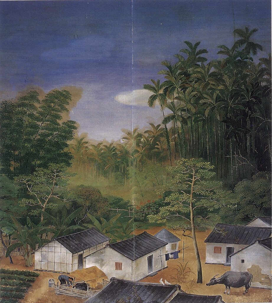 林玉山1935年作〈故園追憶〉，171×157公分，第九屆台展入選，國立台灣美術館藏。